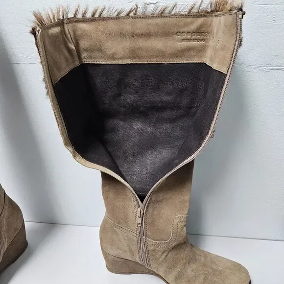 Apepazza Ninfa Boots Womens 9.5 Tan Suede Leather Wedge Boho Tribal Patchwork - Picture 12 of 14